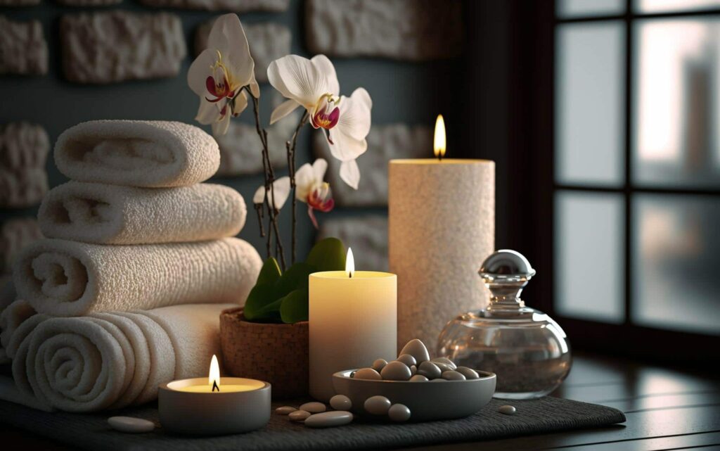 Kerzen und Handtücher - Wellness
